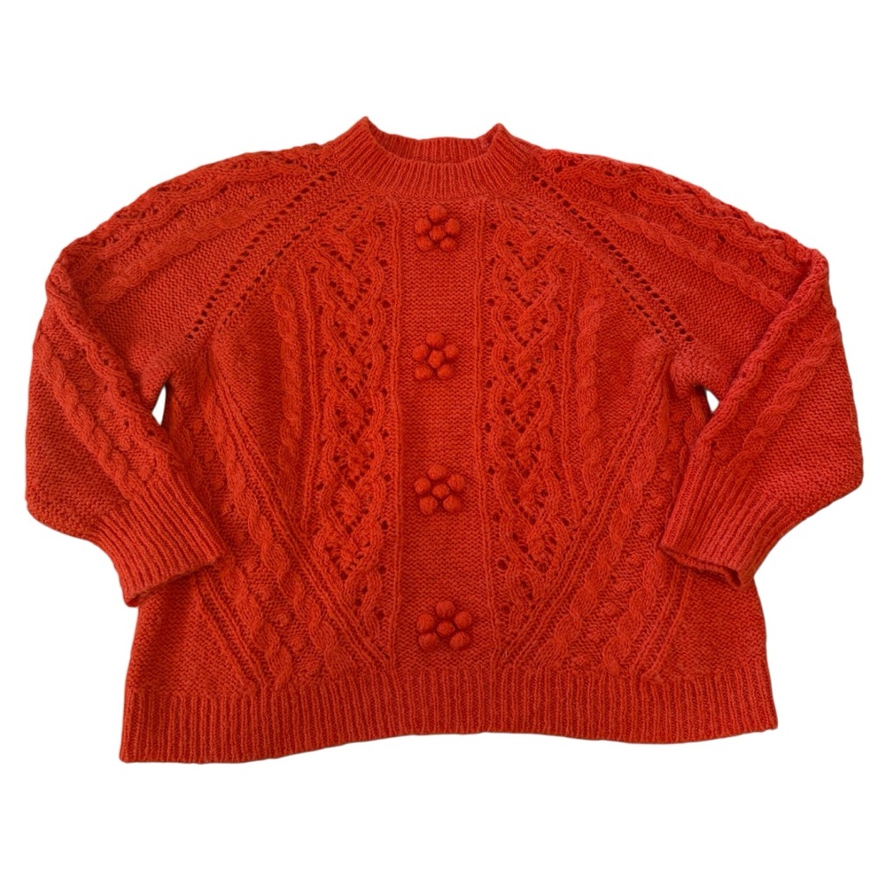 J.Crew Orange Cable Knit Flower Sweater
